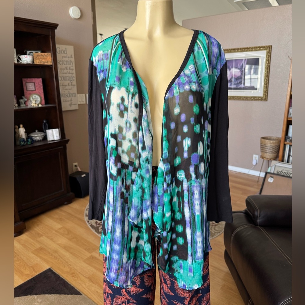 Chico’s Easywear multicolored long sleeve open cardigan-size XL